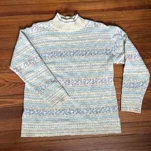 80s Pastel Knit Patterned Mock Neck Sweater - Oversized Small